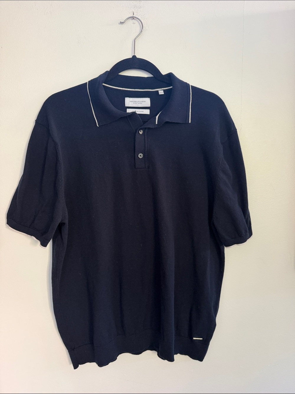 Denim & Flower Navy Polo with White Trim